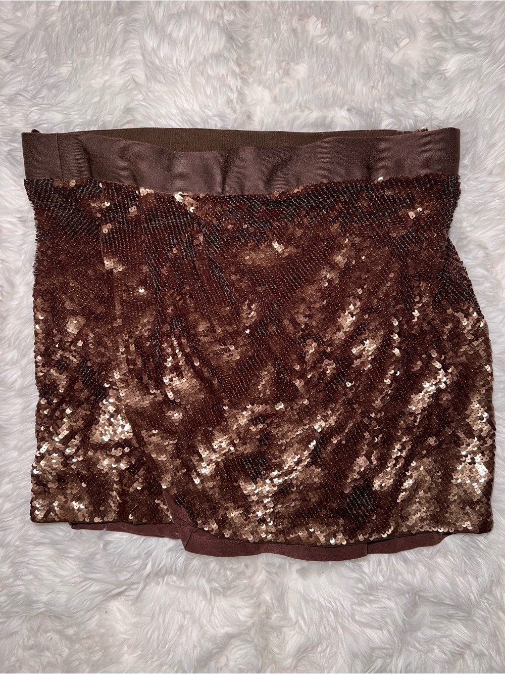 Haute Hippie Chocolate Brown Sequin 100% Silk Mini Skirt